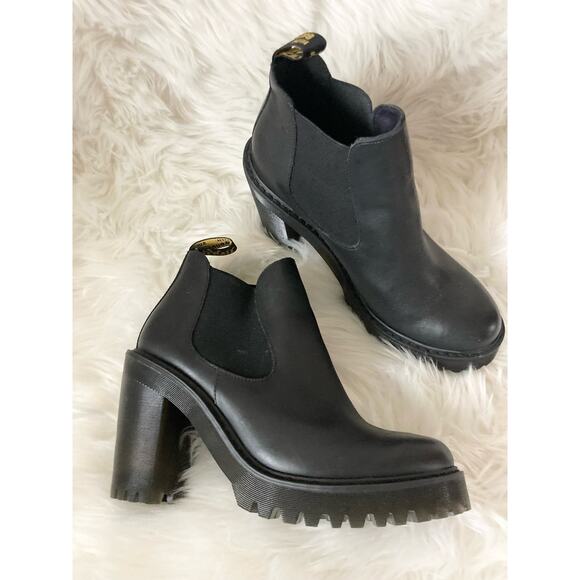 DR MARTENS Hurston Chelsea Lug Sole Heel Leather Boots 9 Black - Picture 4 of 11